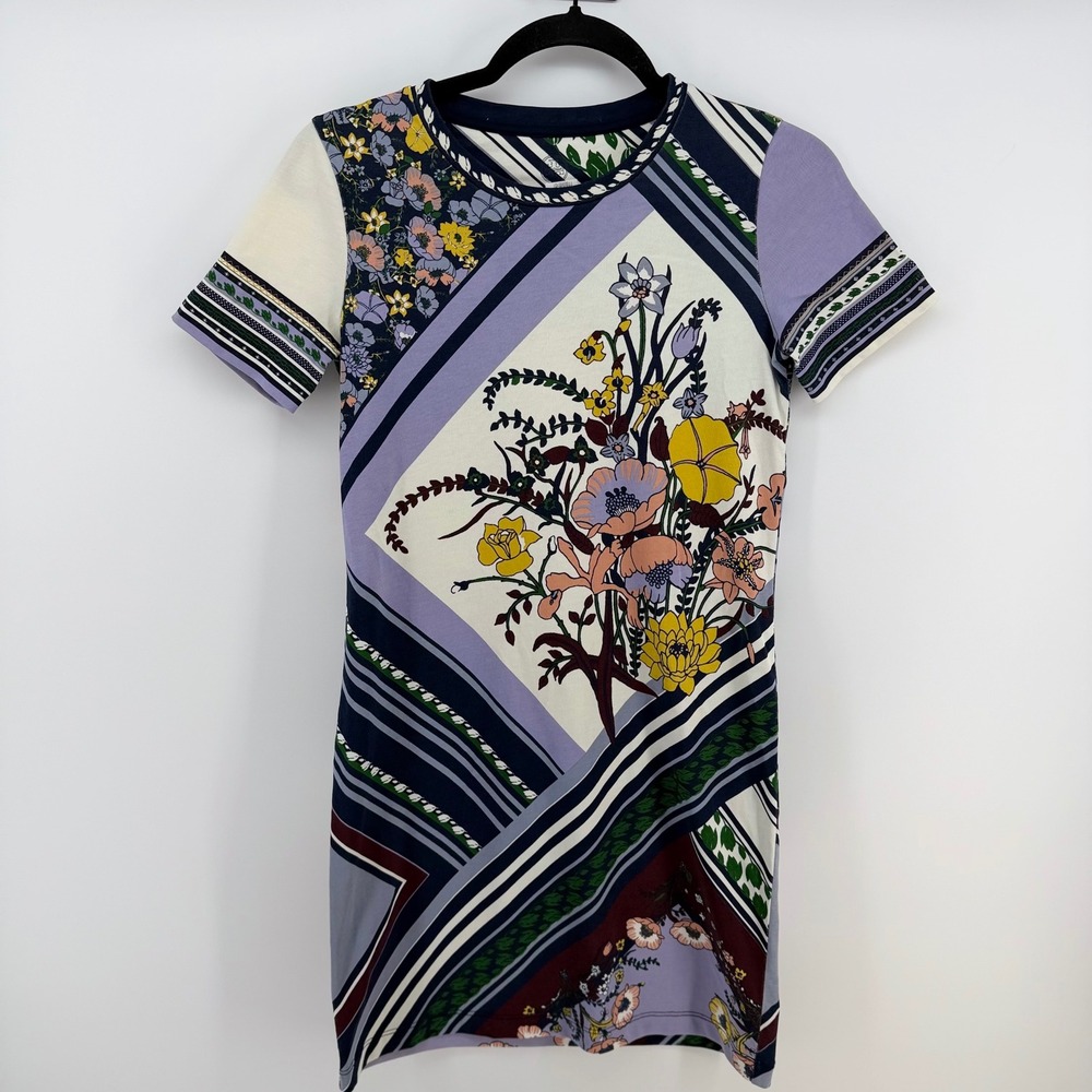 Tory Burch Scarf Print T-Shirt Dress XXS Floral Pima Cotton Shift Mini